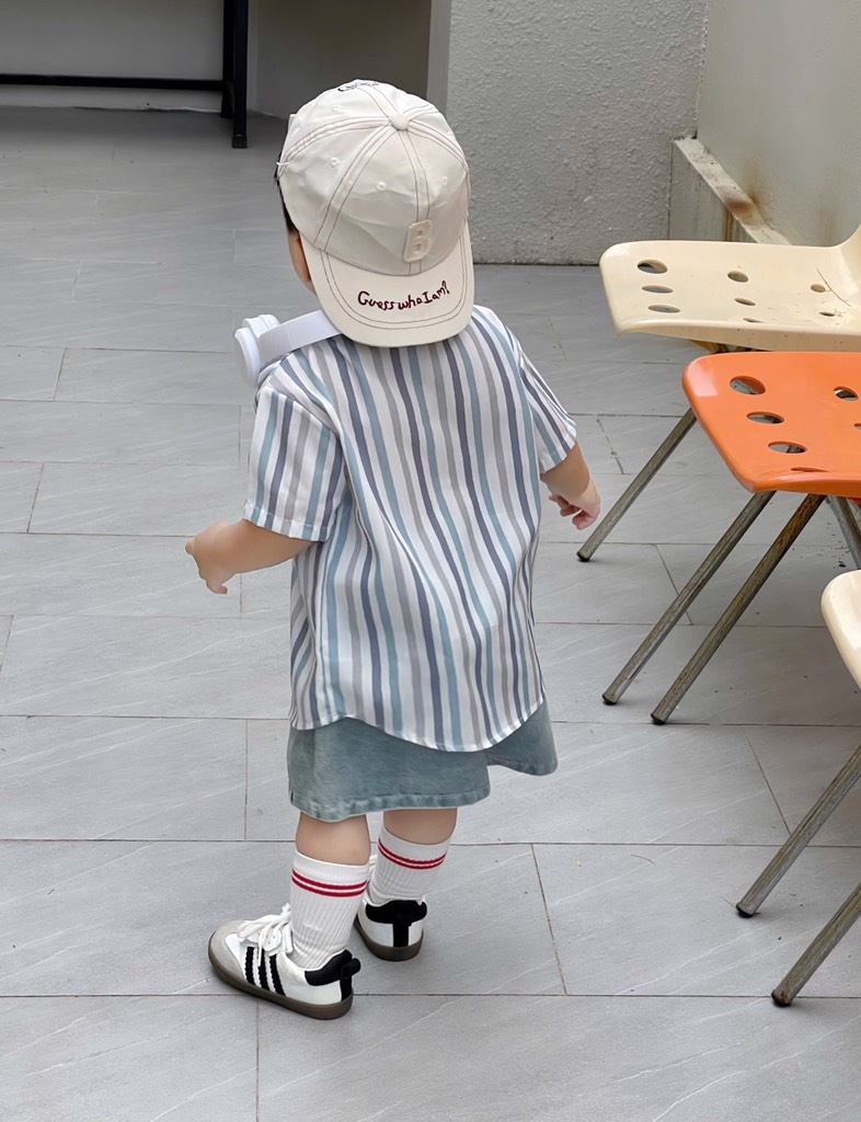 SET ÁO SƠ MI CỘC TAY KẺ KÈM QUẦN BÒ BÉ TRAI