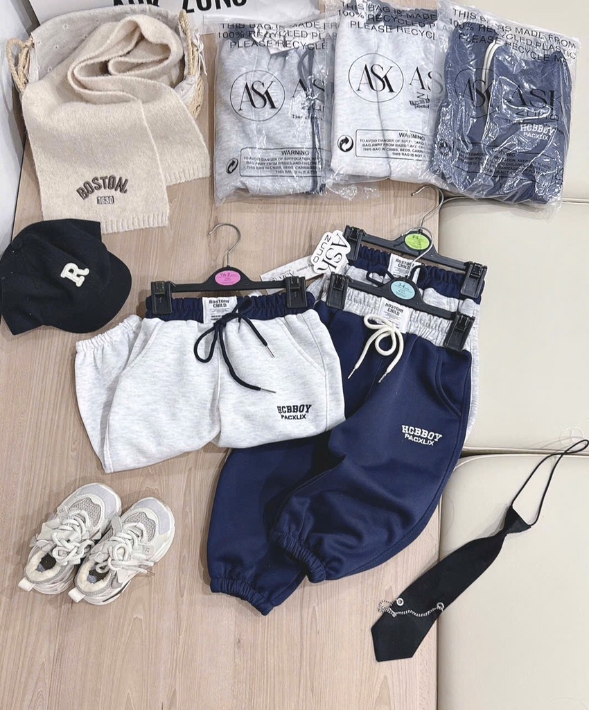 SET 3 QUẦN DÀI NỈ 2 DA TONE TRẮNG XÁM THAN BÉ TRAI