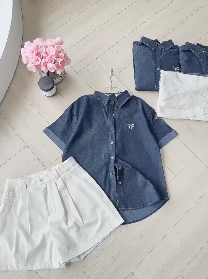 SET ÁO DENIM PHỐI SHORT TRẮNG NỮ