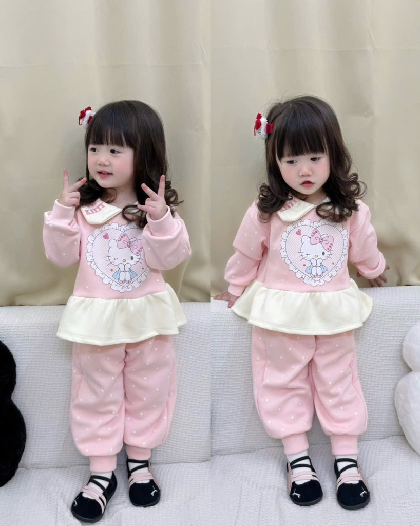 BỘ NỈ 2 DA HELLOKITTY BÉ GÁI