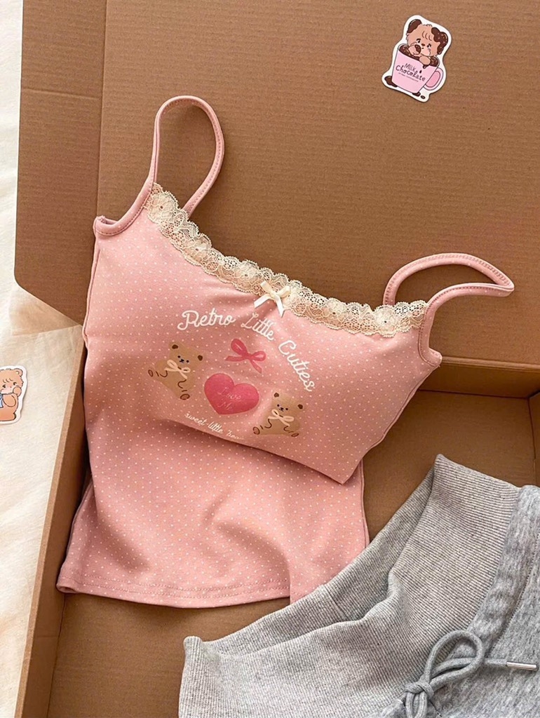 SET 2 DÂY GẤU CHẤM BI CÓ ĐỆM NGỰC NỮ SẴN