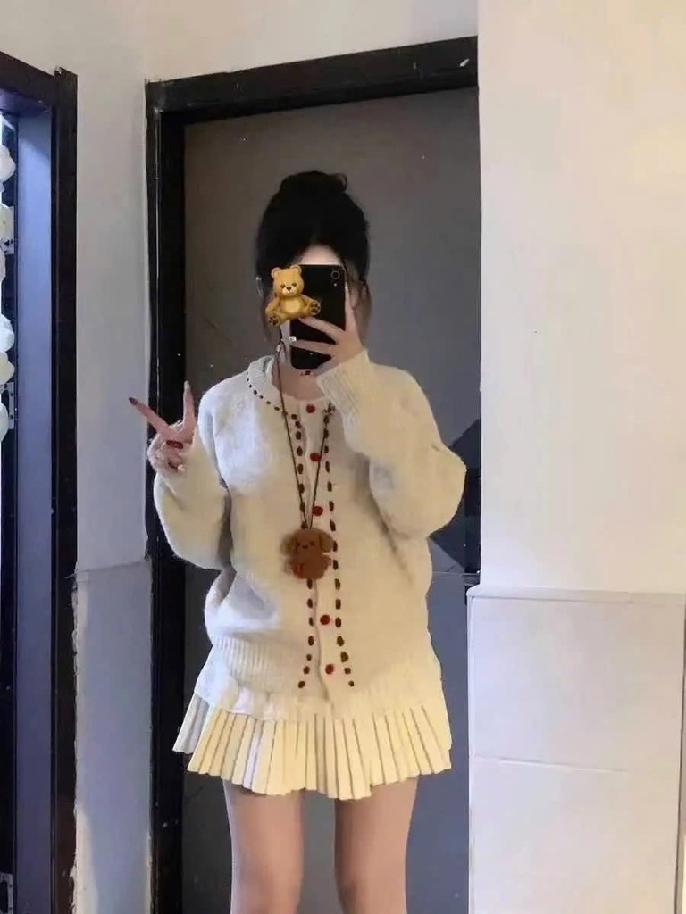ÁO LEN CARDIGAN CÚC ĐỎ NỮ THU ĐÔNG SẴN
