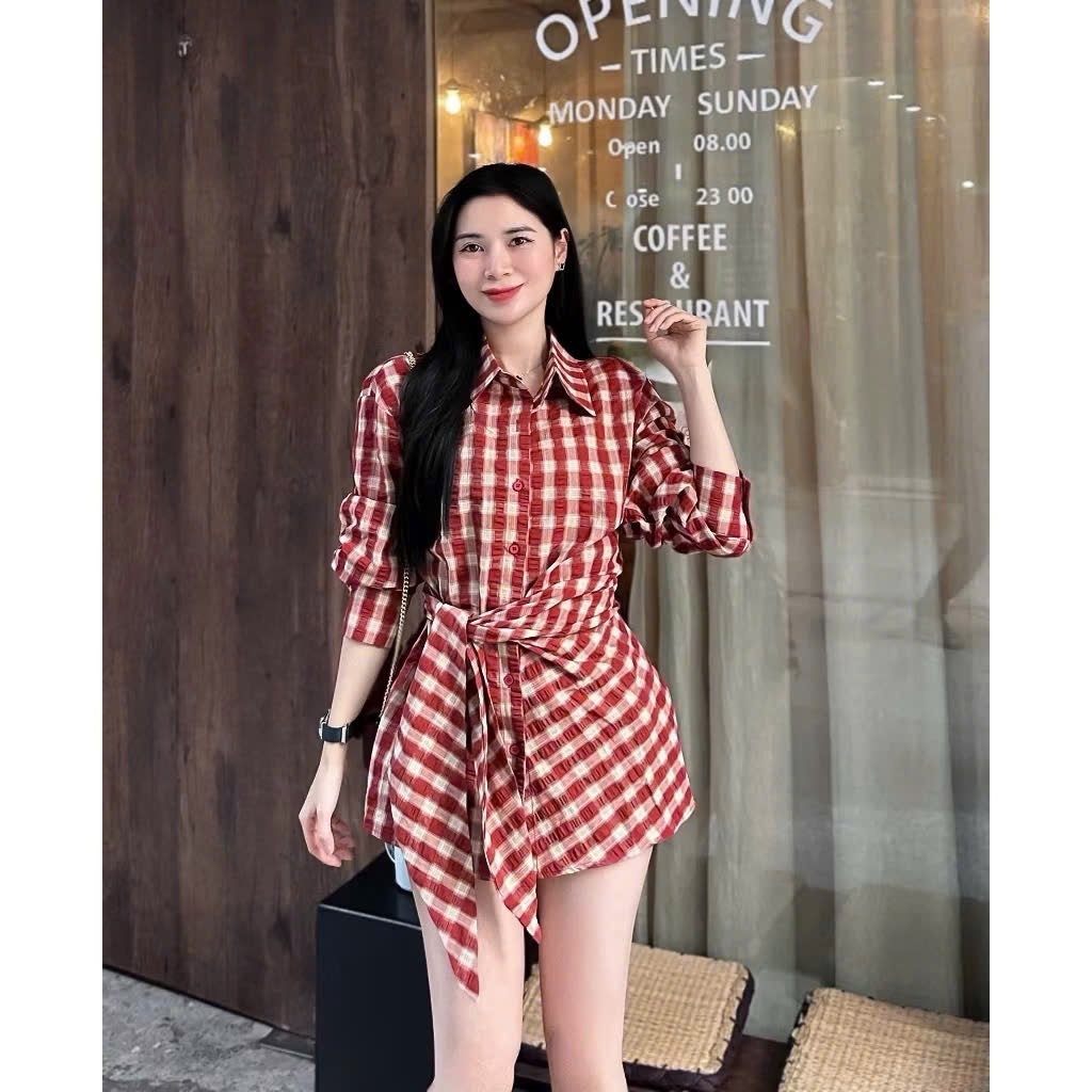 ÁO SƠ MI KẺ BUỘC VẠT NỮ