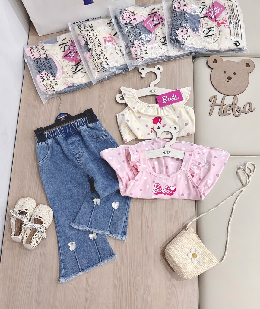 SET DÀI 3 CHI TIẾT BARBIE QUẦN JIEAN NƠ BÉ GÁI