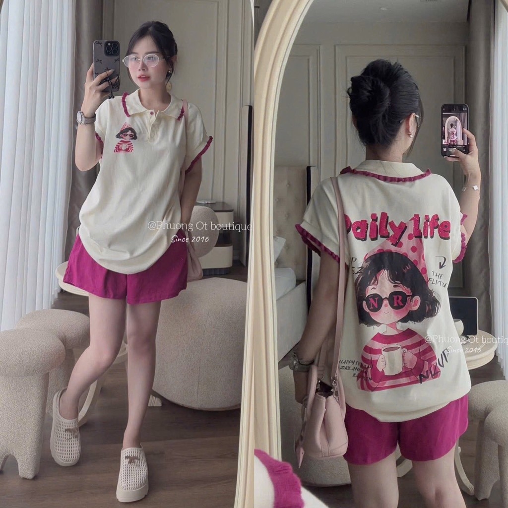 SET CỘC CÔ GÁI BÈO ĐEO KÍNH QUẦN HỒNG NỮ