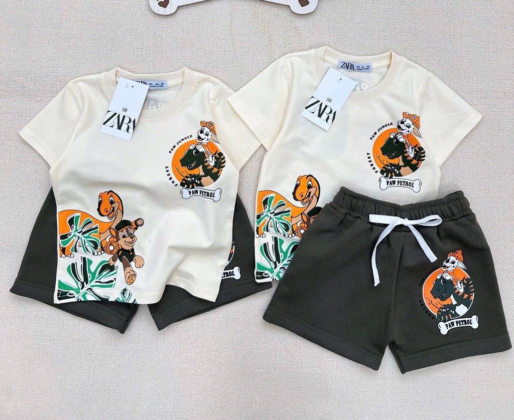 SÉT CHÓ CỨU HỘ KHỦNG LONG Z.R MIX QUẦN SHORT RÊU BÉ TRAI(XẢ 40k)
