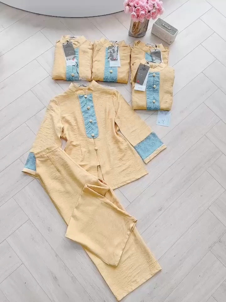 SET PHÁP PHỤC VÀNG PHỐI GẤM VIỀN NÉ NỮ SẴN (SALE 155k)