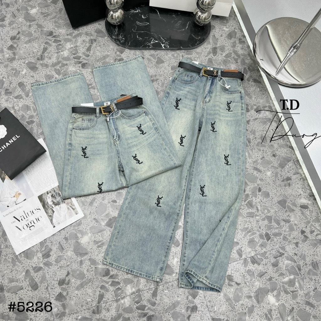 JEAN ỐNG SUÔNG THÊU YSL XANH(sale 85k)