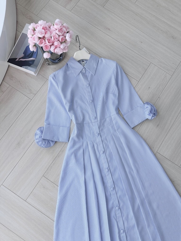 VÁY KẺ LI TRƯỚC HOA TAY CÚC BỌC NỮ SẴN