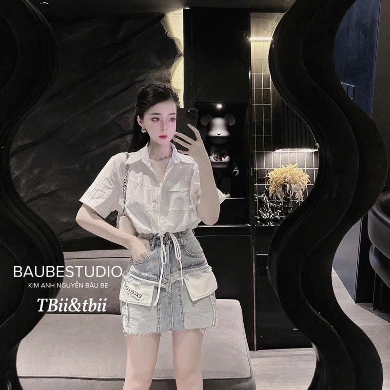 ÁO SƠ MI TRẮNG CROPTOP NỮ SẴN