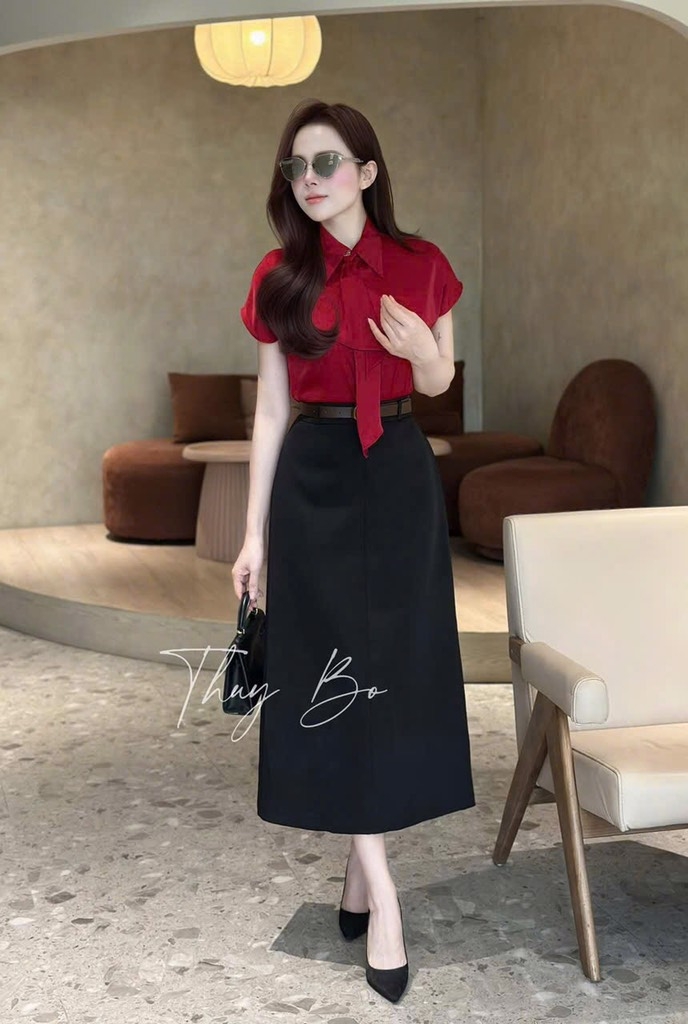 ÁO SƠ MI GU TAY LIỀN MIX NƠ CỔ NỮ(XẢ 85k)