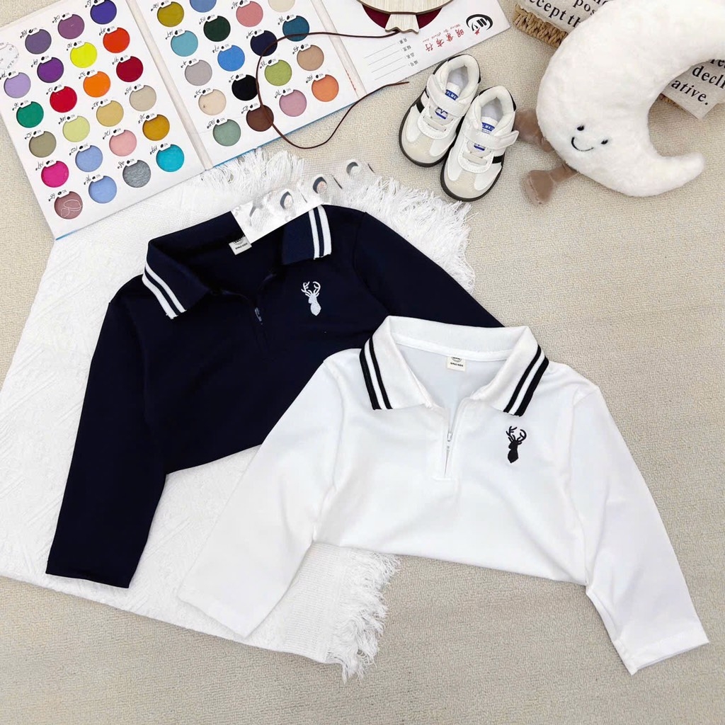 SET 2 ÁO DÀI TAY CỔ TRỤ KHOÁ TRẮNG THAN THÊU CHO BÉ TRAI