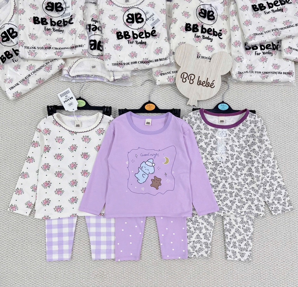 SET 3 BỘ DÀI HOA NHÍ GOODNIGHT TONE TÍM BÉ GÁI