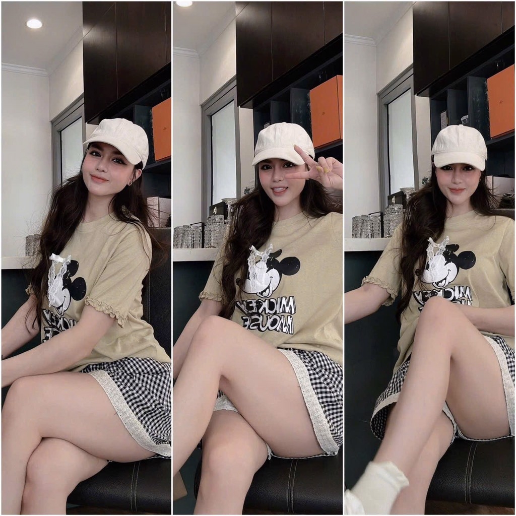 SÉT BỘ CỘC ÁO PHÔNG MICKEY QUẦN KẺ NỮ