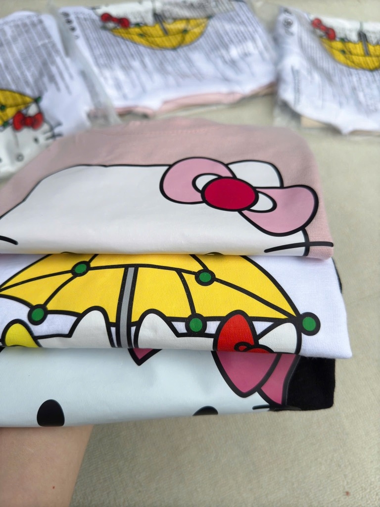 SÉT 3 ÁO CỘC HELLO KITTY TRẮNG HỒNG ĐEN BÉ GÁI SẴN (XẢ 75k)