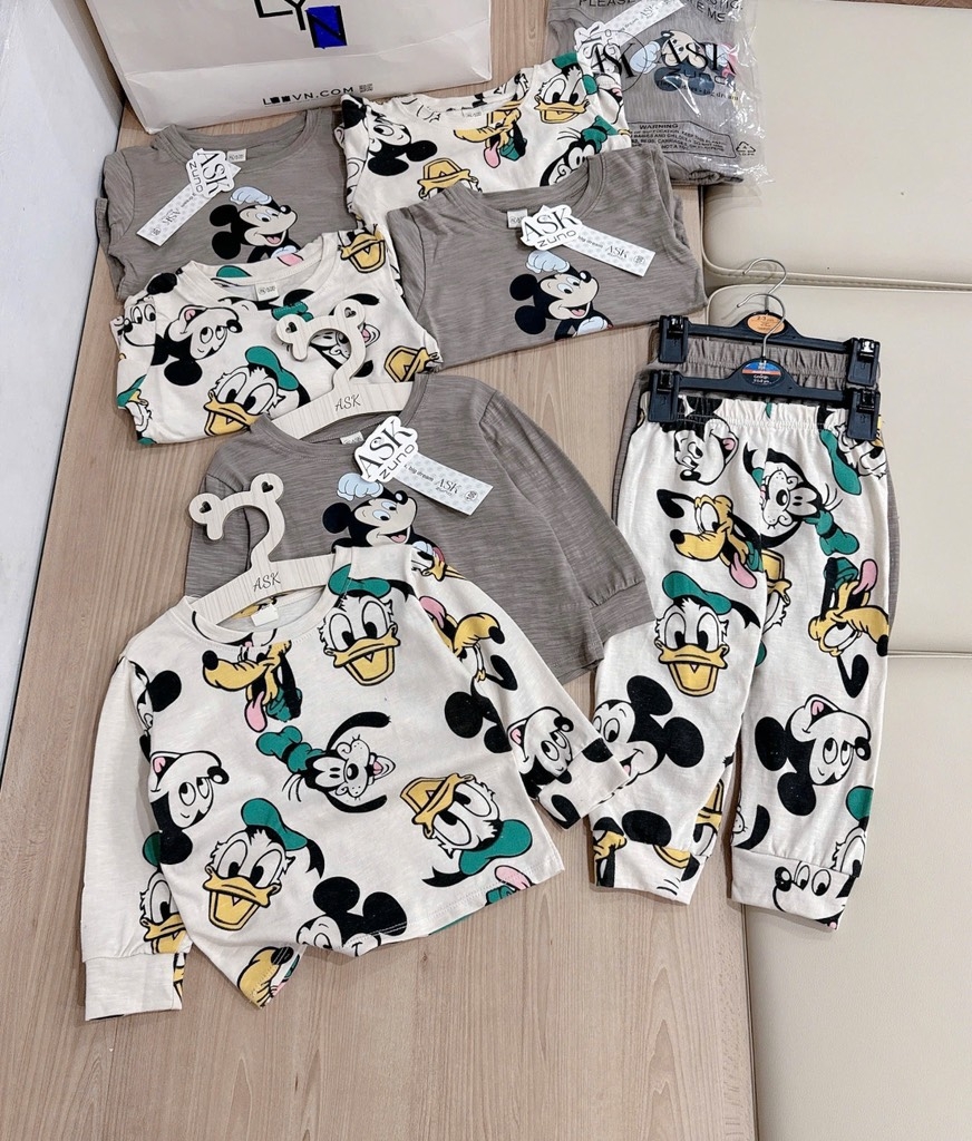 SET 2 BỘ DÀI HH MICKEY TONE XÁM BÉ TRAI