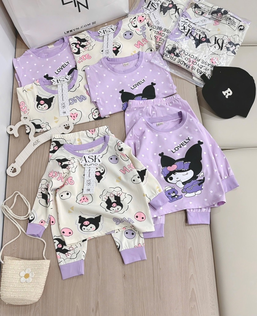 SET 2 BỘ DÀI TÍM CHẤM BI KURUMI BÉ GÁI