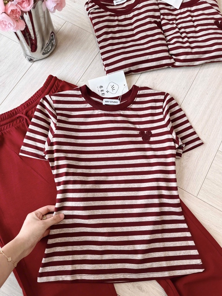 SET ÁO KẺ MIX QUẦN LOE GẤU NỮ