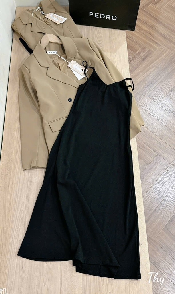 SET BLAZER PHỐI VÁY MIDI 2 DÂY NỮ THU ĐÔNG
