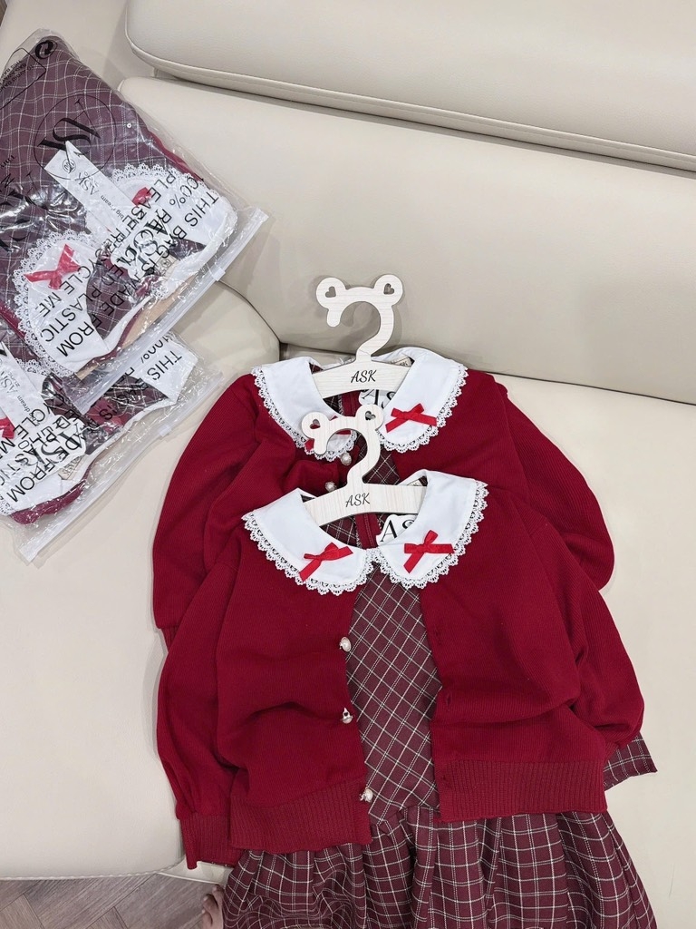 SET VÁY CARDIGAN ĐỎ TIỂU THƯ DÀI BÉ GÁI