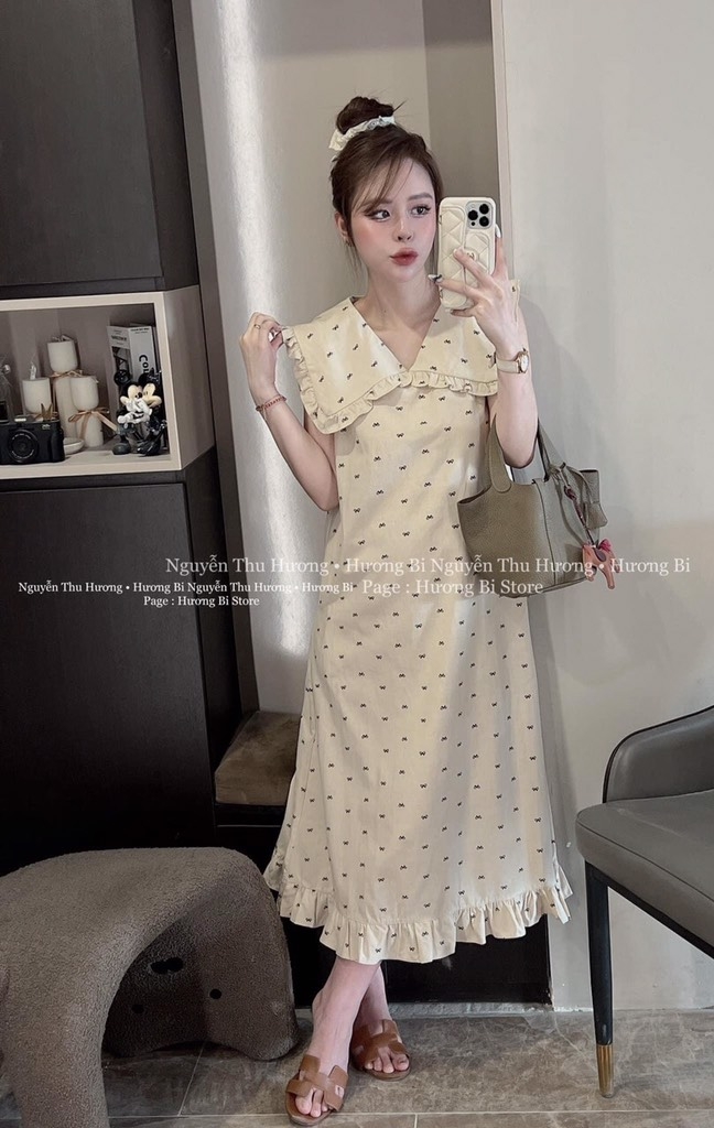 VÁY SUÔNG NƠ CỔ BÈO NỮ (Xả 60k)