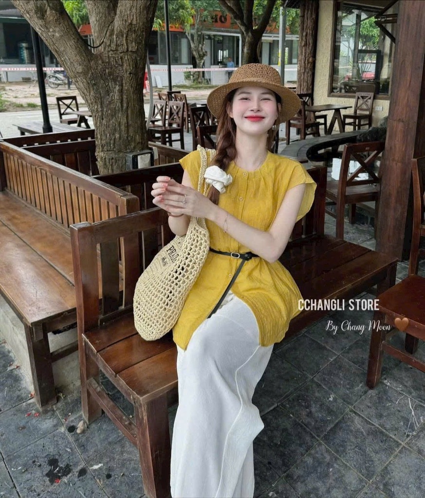 SET ÁO VÀNG QUẦN SUÔNG KÈM ĐAI NỮ