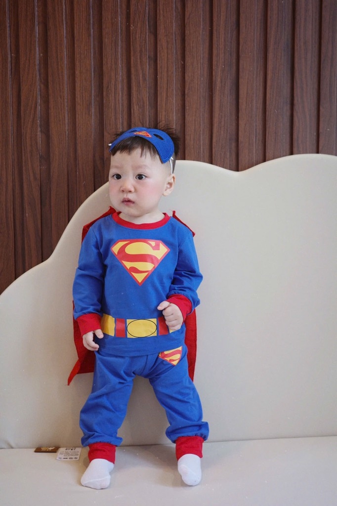 SET BỘ DÀI COTTON SUPER MAN XANH KÈM MẶT NẠ ÁO CHOÀNG BÉ TRAI