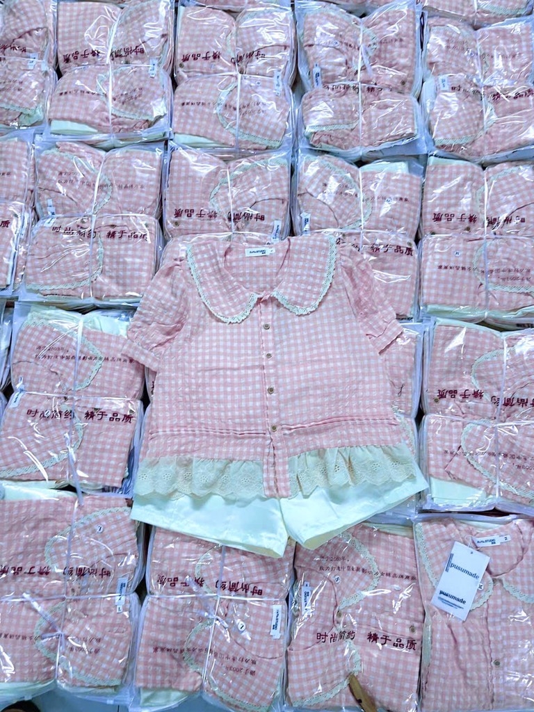 SET ÁO CARO HỒNG X QUẦN ĐÙI NỮ SẴN