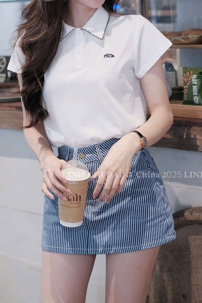 ÁO POLO CỔ VIỀN CÁCH ĐIỆU NỮ SẴN