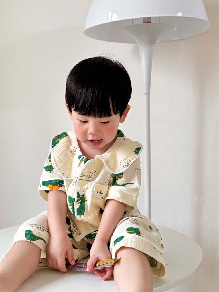 SET BỘ XÔ MUSLIN HOẠ TIẾT KHỦNG LONG BÉ TRAI
