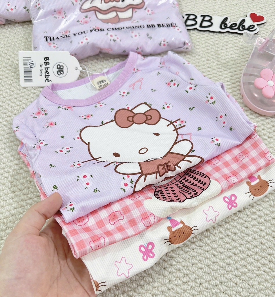 SET 3 BỘ DÀI KITTY TĂM KẺ HỒNG TÍM BÉ GÁI