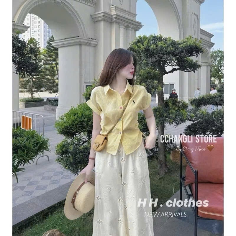 SET ÁO VÀNG THÊU NGỰA QUẦN SUÔNG THÊU HOA NỮ