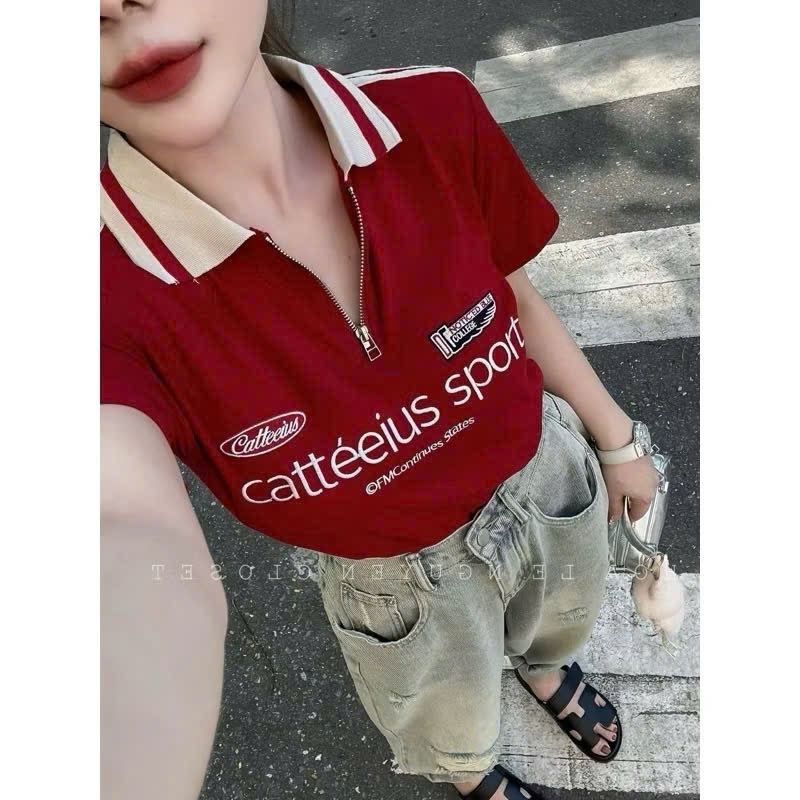 ÁO COTTON CỔ BO LEN ĐỎ NỮ SẴN(XẢ 49k)