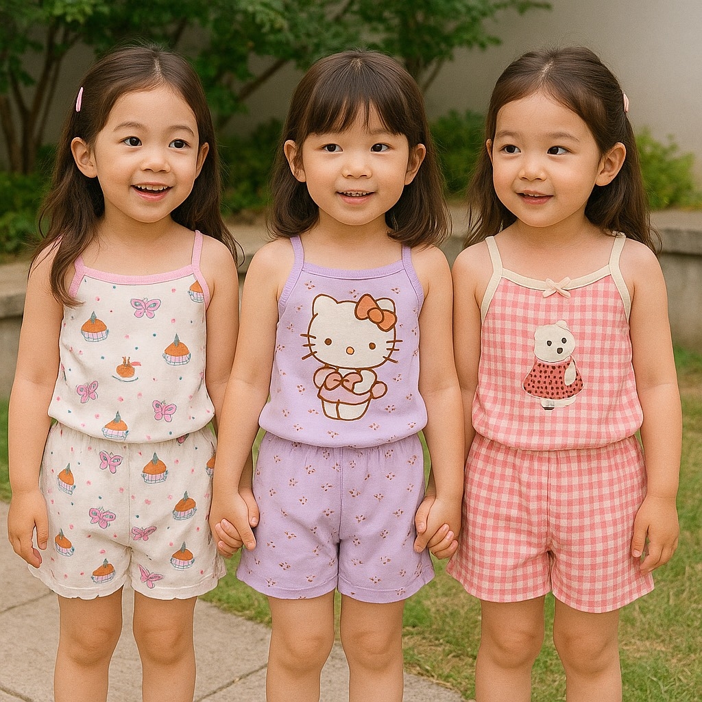 SET 3 BỘ ÁO 2 DÂY HELLO KITTY TÍM KẺ HỒNG BE BÉ GÁI SẴN(XẢ 85k)
