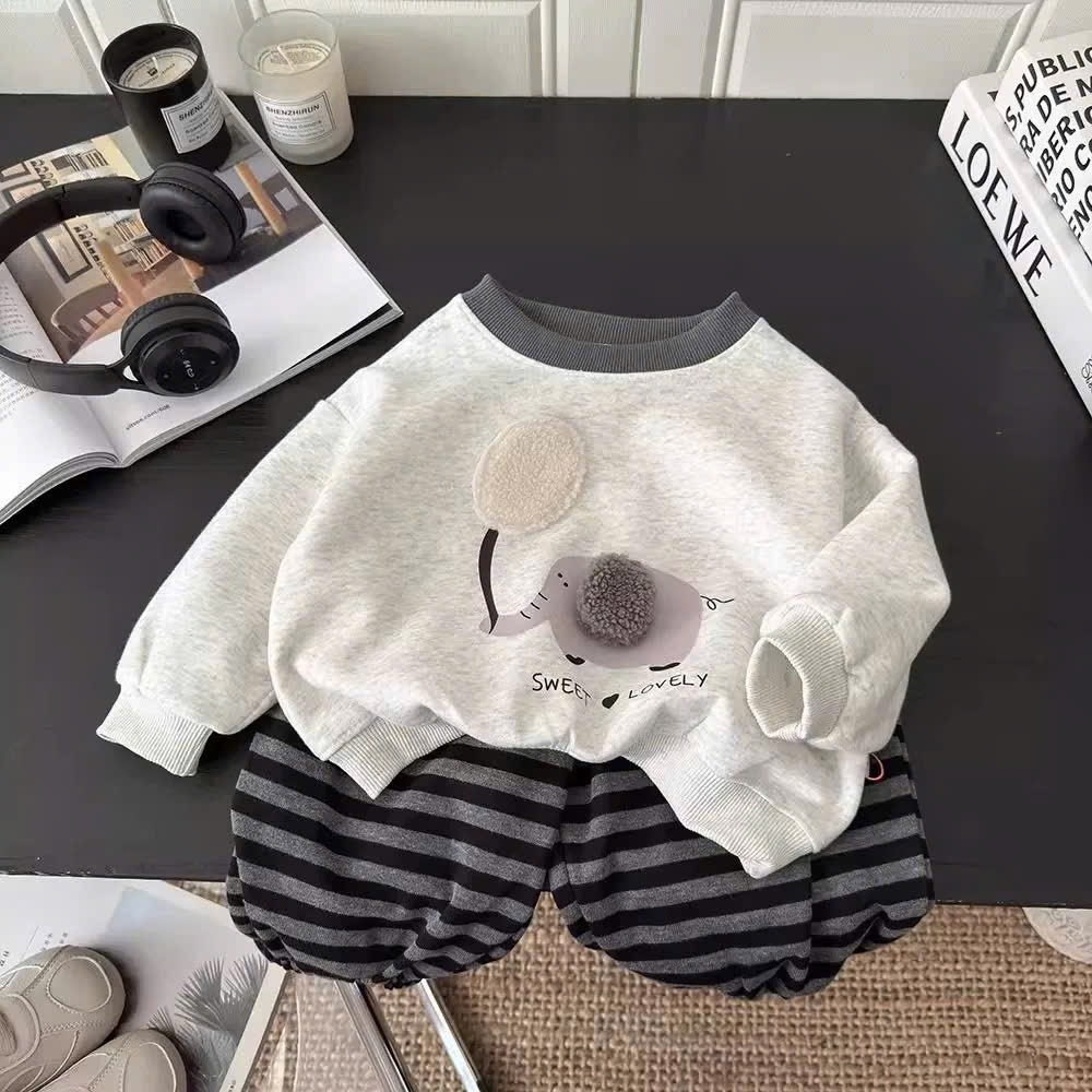 SET DÀI NỈ HAI DA QUẦN KẺ HÌNH VOI CAO CẤP BÉ TRAI SẴN