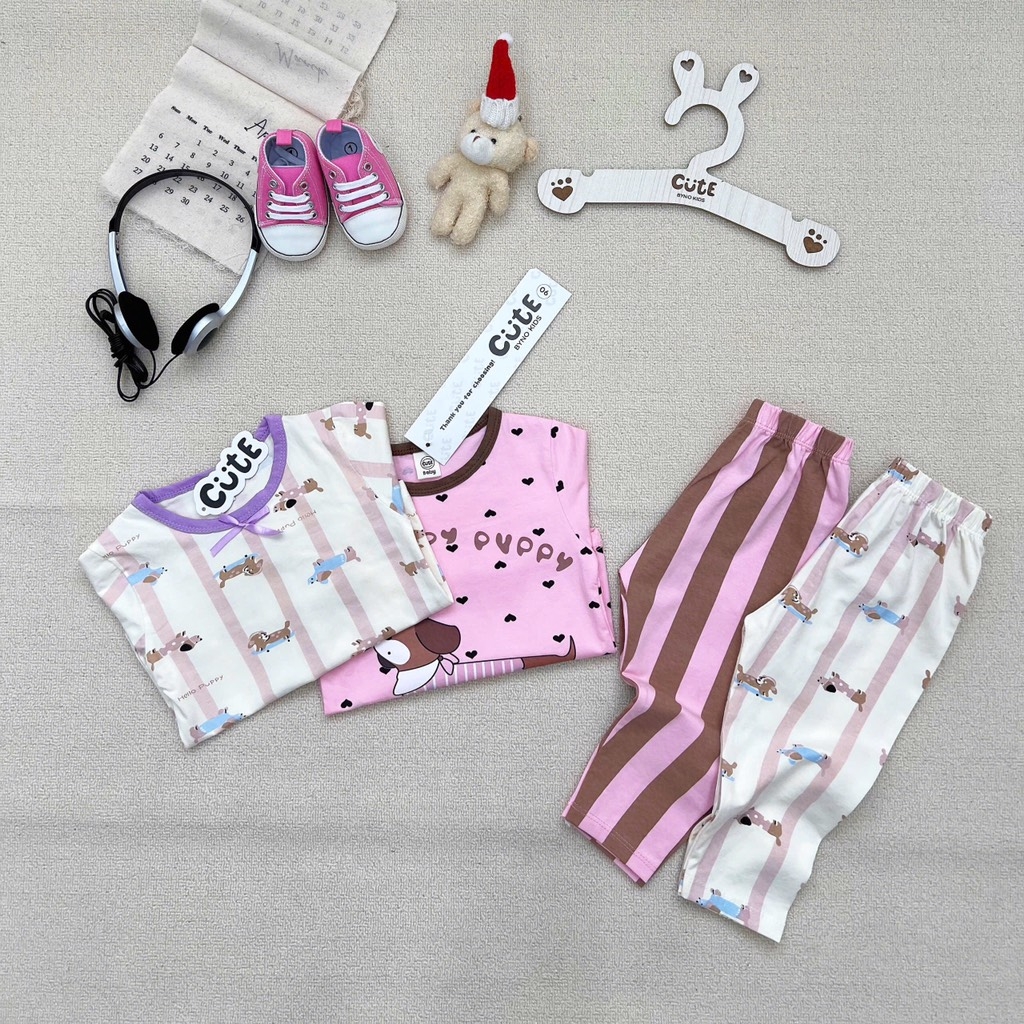 SET 2 BỘ DÀI TÍM HAPPY PUPPY CHO BÉ GÁI