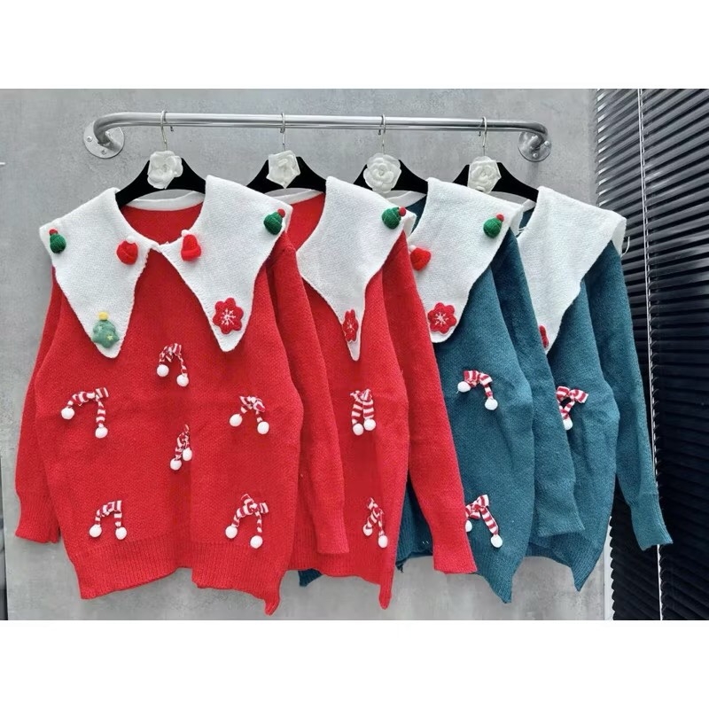 ÁO LEN NOEL XANH ĐỎ NỮ THU ĐÔNG SẴN