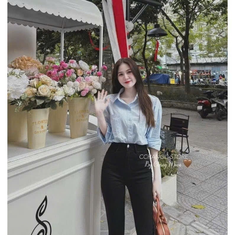 ÁO SƠ MI VẠT BẦU 2 TÚI NGỰC VNXK NỮ SẴN