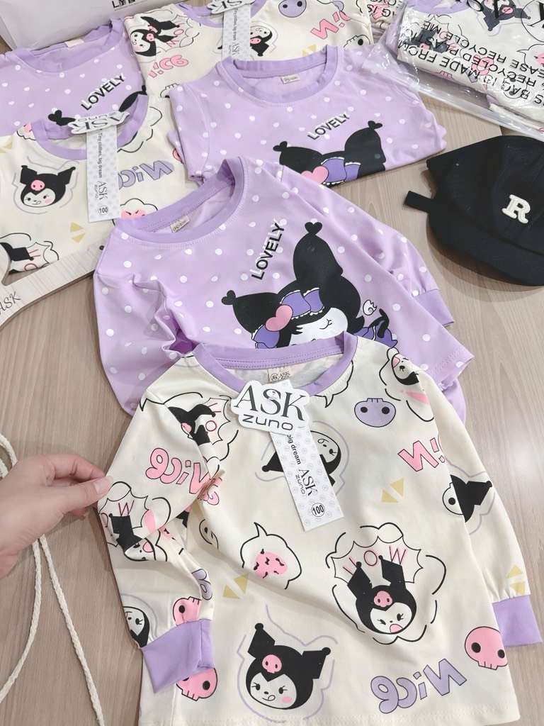 SET 2 BỘ DÀI TÍM CHẤM BI KURUMI BÉ GÁI
