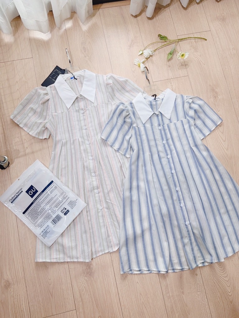 VÁY KẺ LI NGỰC PHỐI CỔ DÁNG XUÔNG NỮ SẴN