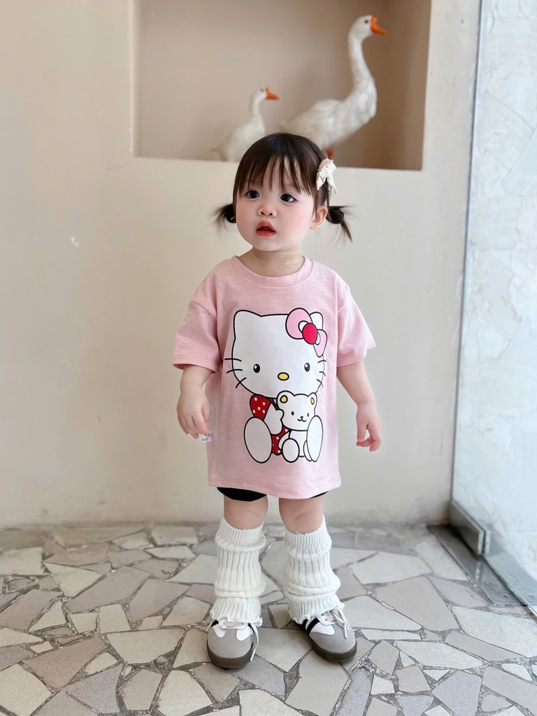 SÉT 3 ÁO CỘC HELLO KITTY TRẮNG HỒNG ĐEN BÉ GÁI SẴN (XẢ 75k)