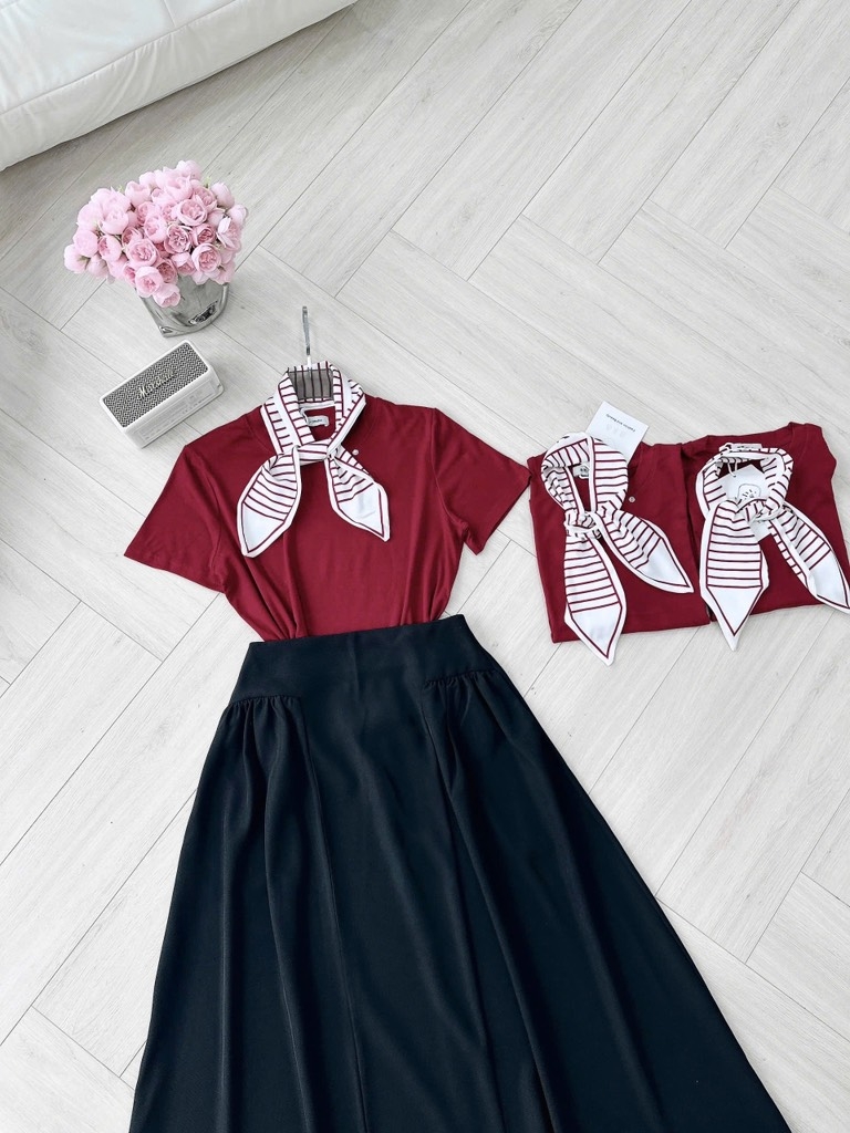 SET CHÂN VÁY MIX ÁO CT KÈM KHĂN LỤA NỮ