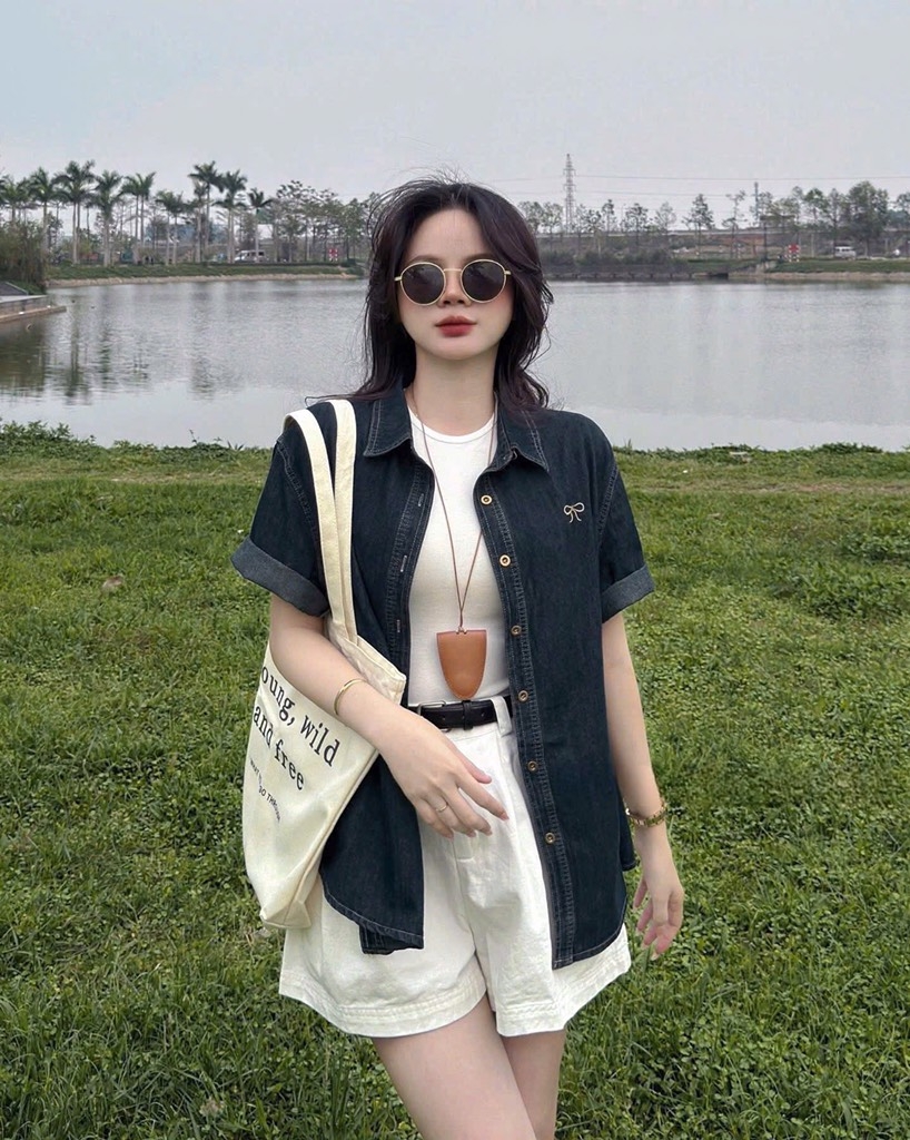 SET ÁO DENIM PHỐI SHORT TRẮNG NỮ