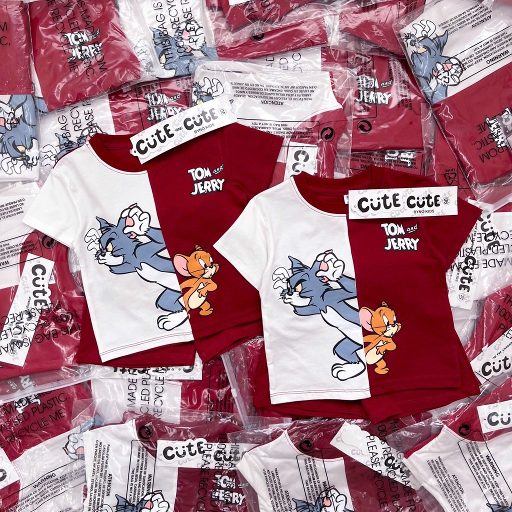 SÉT BỘ COTTON TOM & JERRY TONE TRẮNG ĐỎ CHO BÉ TRAI