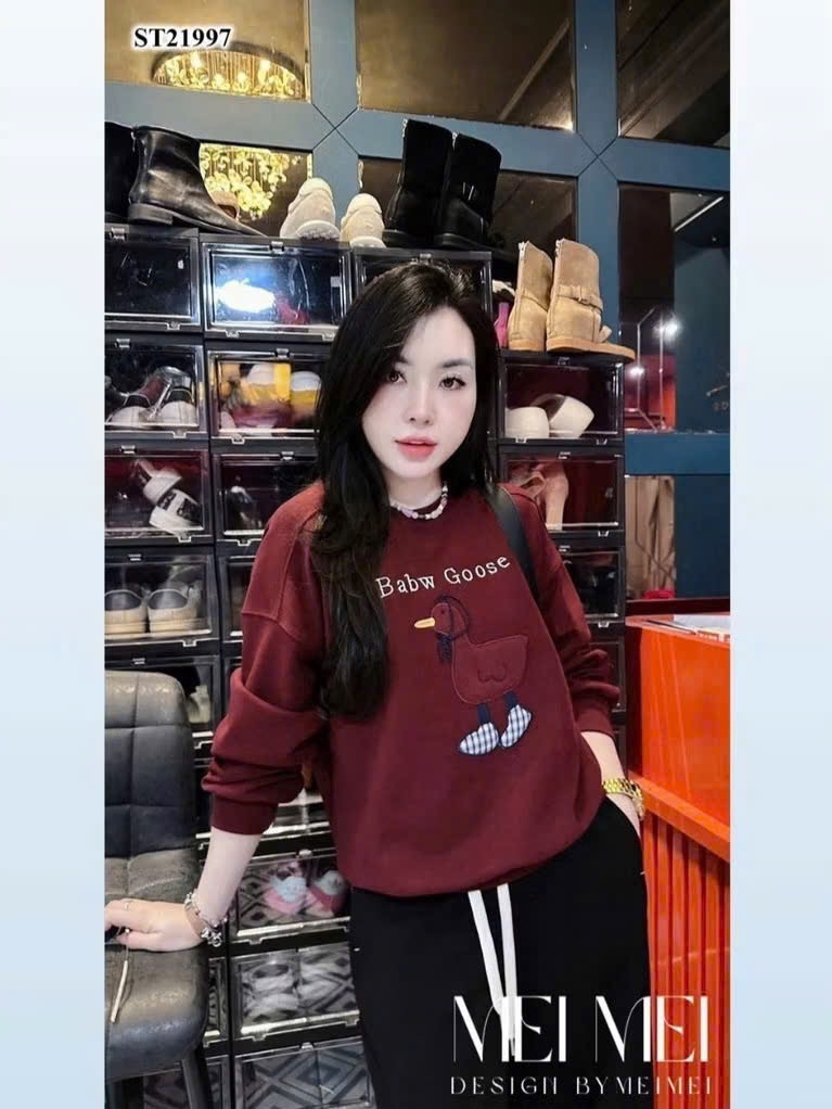 BỘ NỈ HAI DA ĐỎ GOOSE QUẦN ĐEN NỮ THU ĐÔNG SẴN