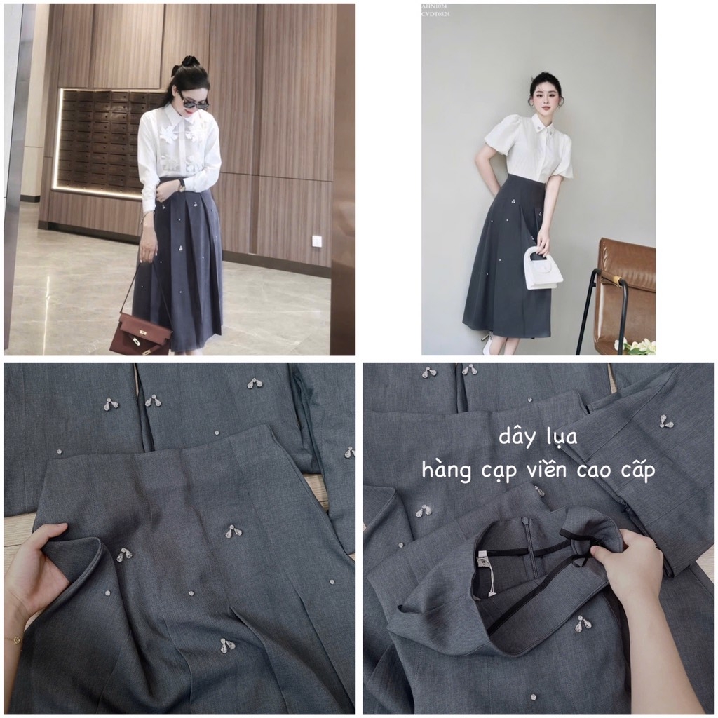 CHÂN VÁY XẾP LI ĐÍNH ĐÁ NỮ SẴN(XẢ 65k)