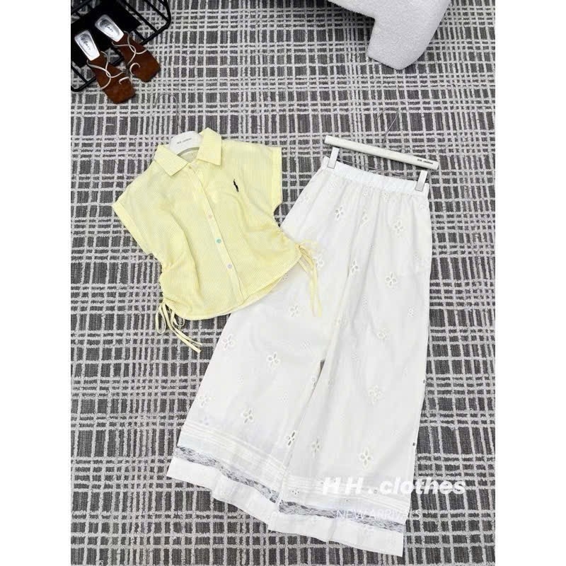 SET ÁO VÀNG THÊU NGỰA QUẦN SUÔNG THÊU HOA NỮ