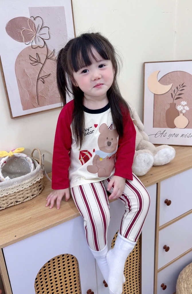 SET 2 BỘ DÀI QUẦN SỌC GẤU BEAR PUPPY BÉ GÁI SẴN