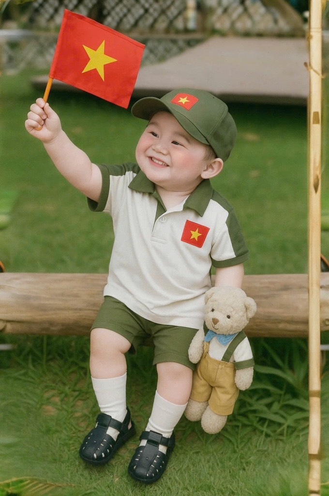 SET POLO CỜ ĐỎ SAO VÀNG KÈM MŨ BÉ TRAI