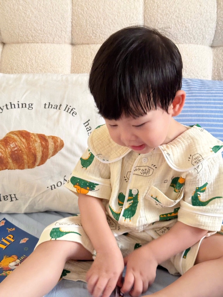 SET BỘ XÔ MUSLIN HOẠ TIẾT KHỦNG LONG BÉ TRAI